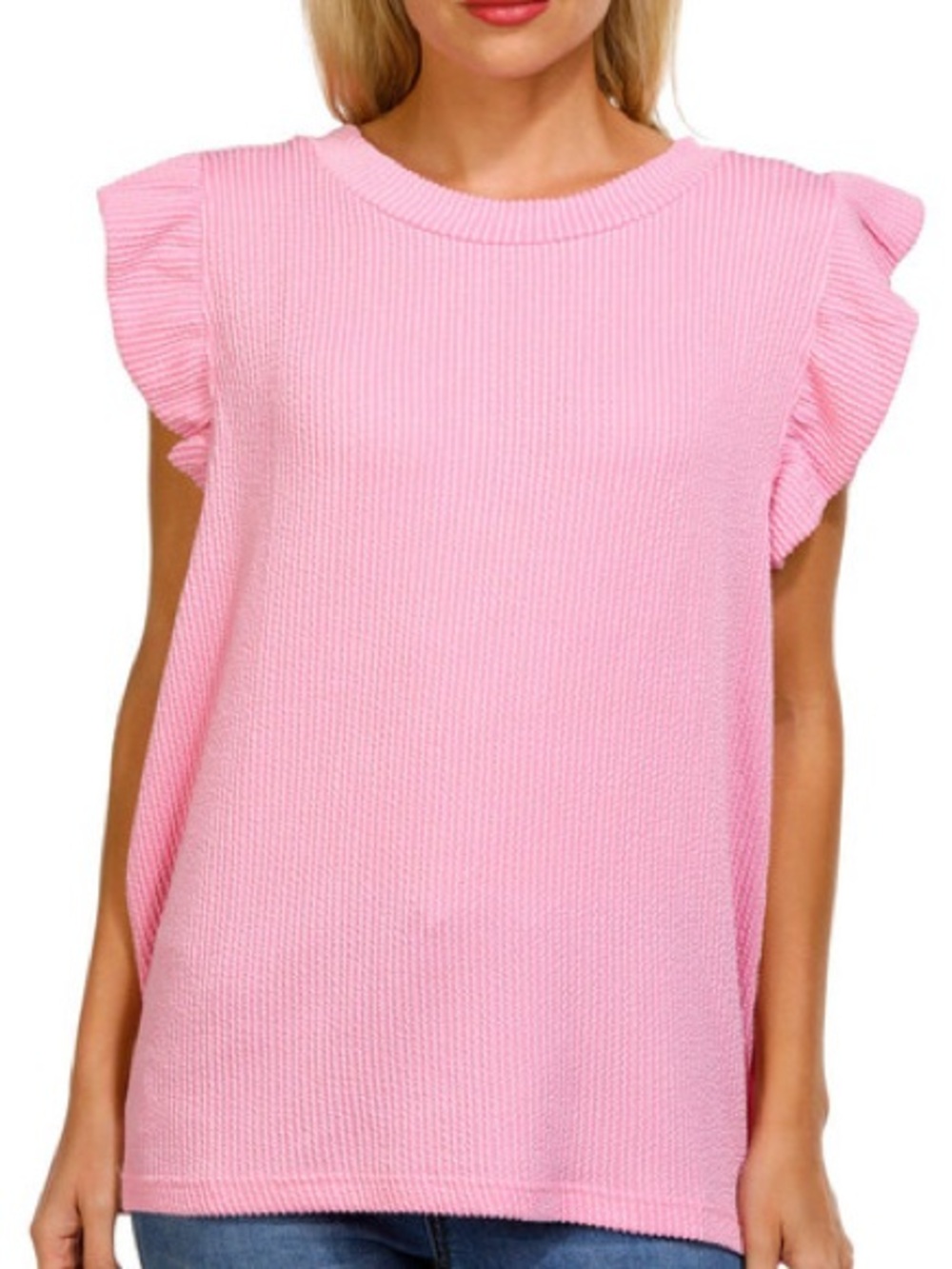 Simply Southern Pink Ruffle Sleeve Tank Top
